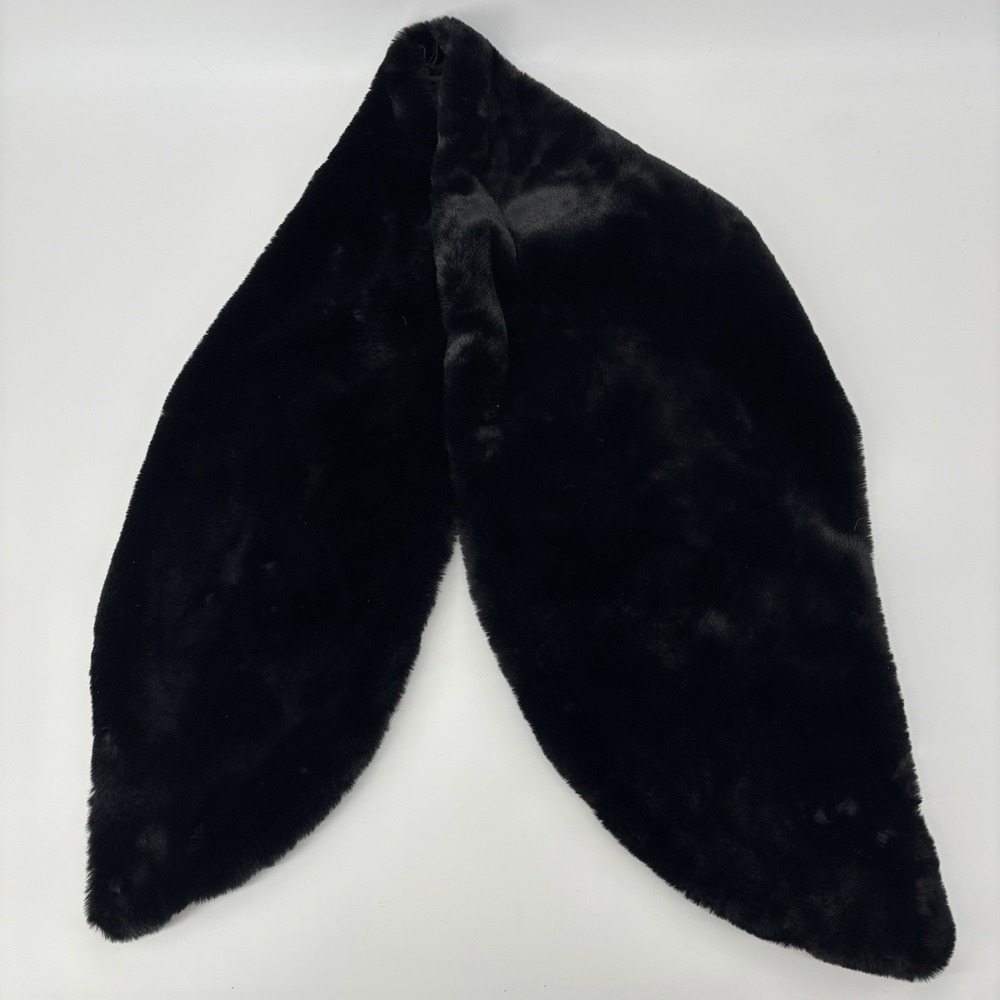 Black Faux Fur Mouton‎ Soft Large Tapered Collar Scarf Shawl